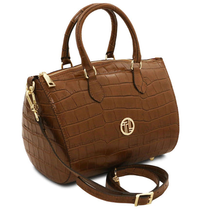 Layla - Croc print leather small duffle handbag | TL142398