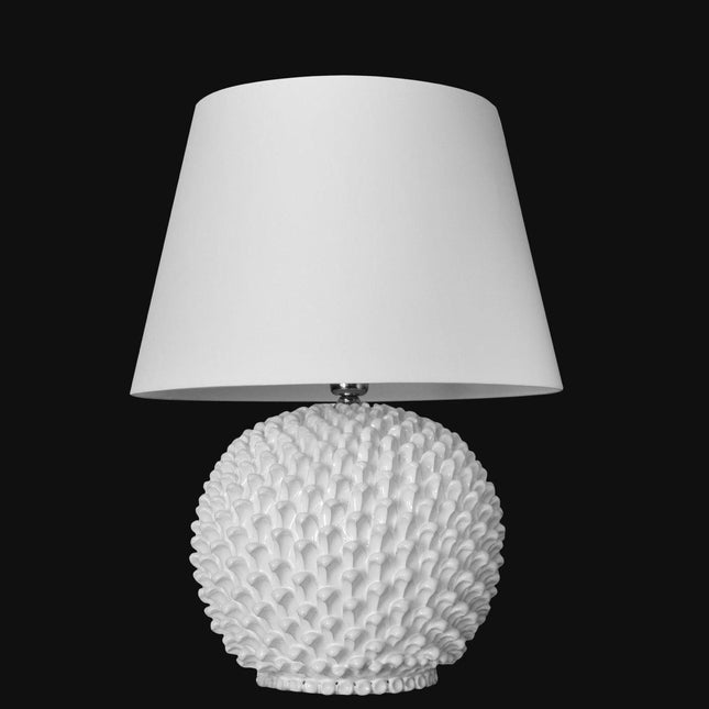 Lume palla a pigna in ceramica di Caltagirone, Decoro Moderno White Line