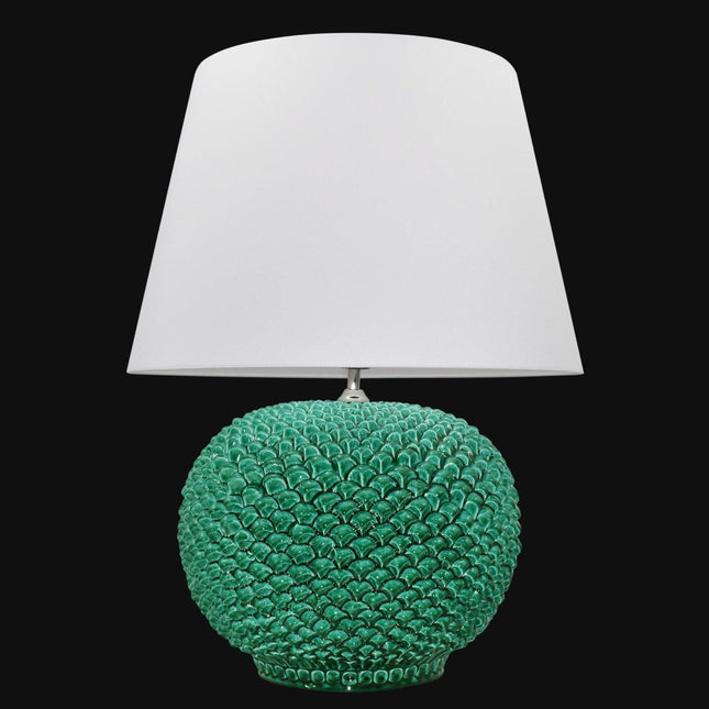 Lume palla a pigna in ceramica di Caltagirone, decoro Verde Smeraldo