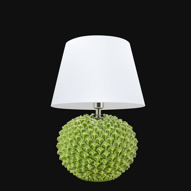 Lume palla a pigna in diverse misure, Decoro in Verde Foglia in Ceramica di Caltagirone