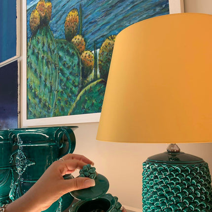 Lume pigna cilindro h 60 Verde Smeraldo in ceramica di Caltagirone