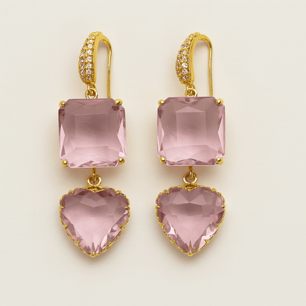 Orecchini pendenti con pietre preziose placcati in oro – Design a cuore e cuscino