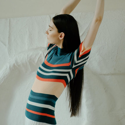 Pima Cotton Stripes Ribbed T-Shirt