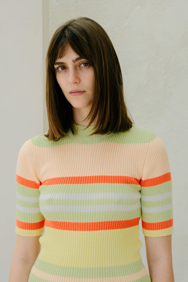 Pima Cotton Stripes Ribbed T-Shirt