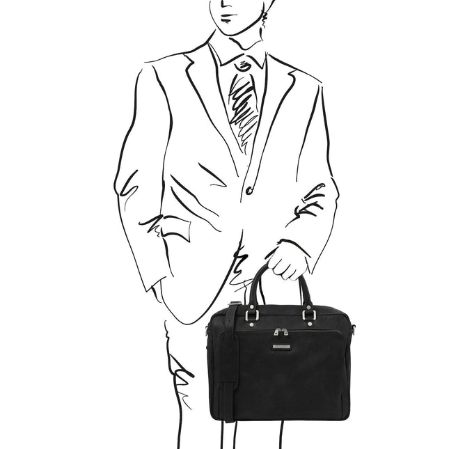 Pisa - Matte leather laptop briefcase with front pocket | TL142427
