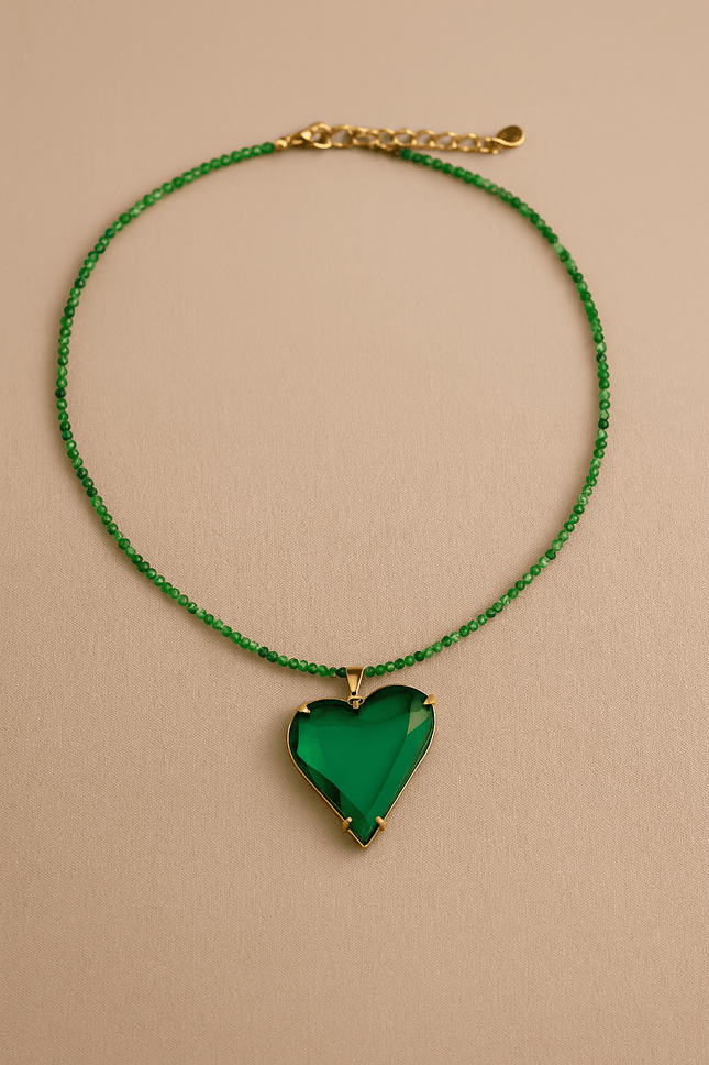 Set di gioielli con pietre preziose a forma di cuore – Collana e orecchini placcati in oro
