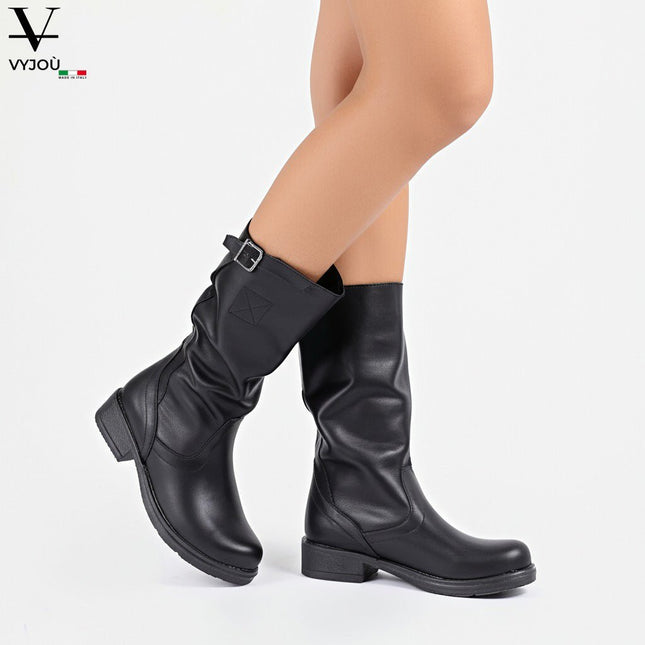 Stivale BIKER in Vera Pelle Nero