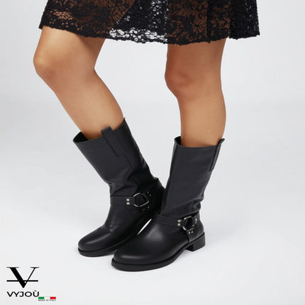 Stivale MAYA in Vera Pelle Nero con cavigliera