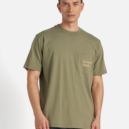 T-shirt Print Pocket Uomo Olive