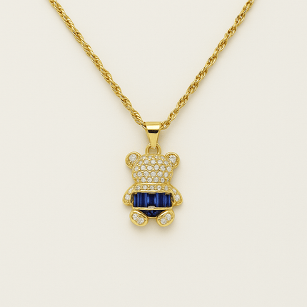 Teddy Elegance – Collana placcata oro con pietre CZ blu e bianche
