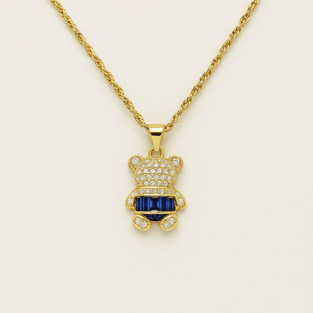 Teddy Elegance – Collana placcata oro con pietre CZ blu e bianche