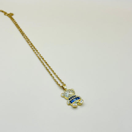 Teddy Elegance – Collana placcata oro con pietre CZ blu e bianche
