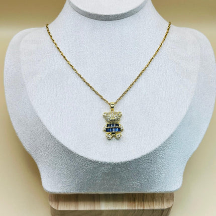 Teddy Elegance – Collana placcata oro con pietre CZ blu e bianche