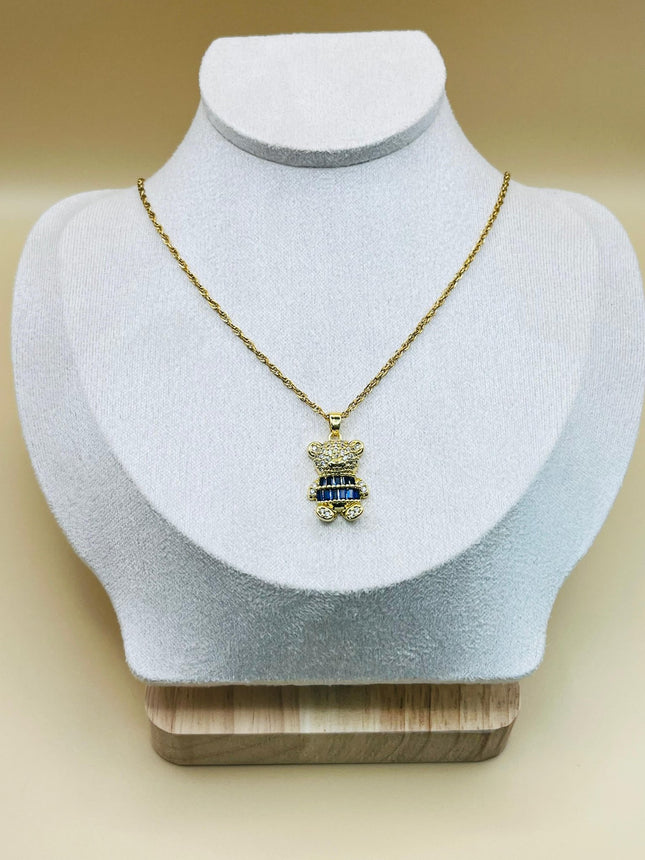Teddy Elegance – Collana placcata oro con pietre CZ blu e bianche
