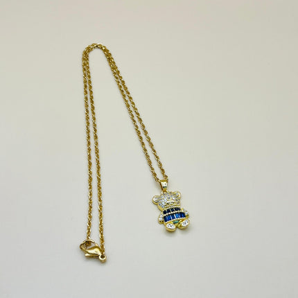 Teddy Elegance – Collana placcata oro con pietre CZ blu e bianche
