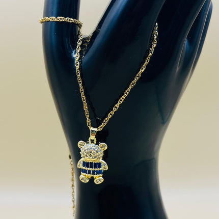 Teddy Elegance – Collana placcata oro con pietre CZ blu e bianche
