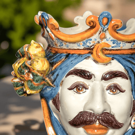 Testa h 25 cm limoni blu e arancio maschio bianco