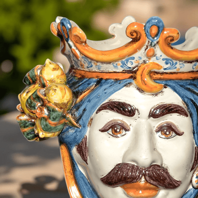 Testa h 25 cm limoni blu e arancio maschio bianco