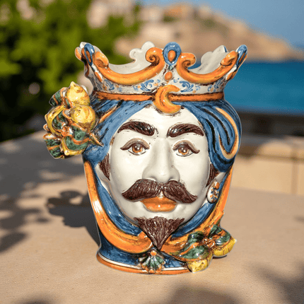 Testa h 25 cm limoni blu e arancio maschio bianco