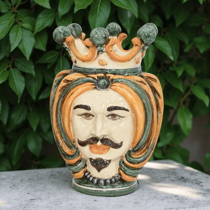 Testa h 25 turbante verde/arancio - Ceramiche di Caltagirone Sofia