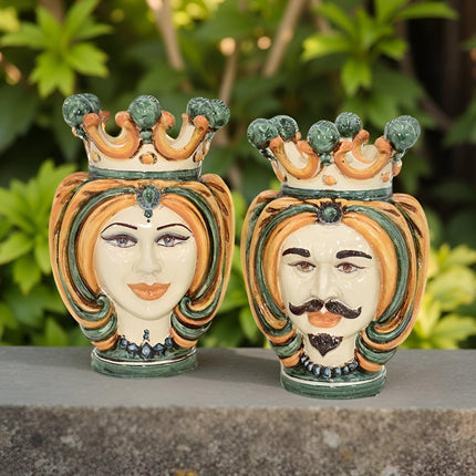 Testa h 25 turbante verde/arancio - Ceramiche di Caltagirone Sofia