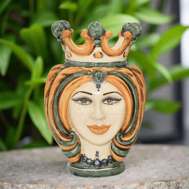 Testa h 25 turbante verde/arancio - Ceramiche di Caltagirone Sofia