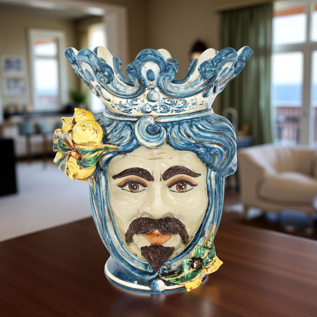 Testa h 40 con limoni mono blu maschio bianco