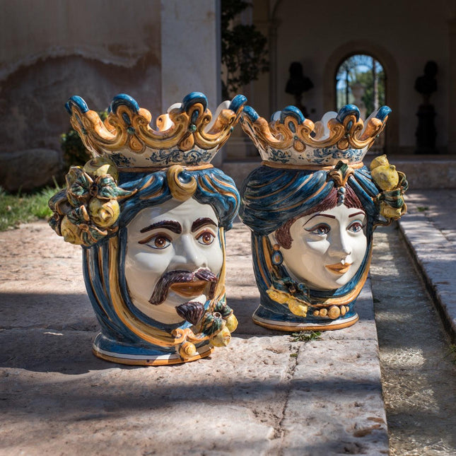 Testa h 40 limoni blu e arancio maschio bianco