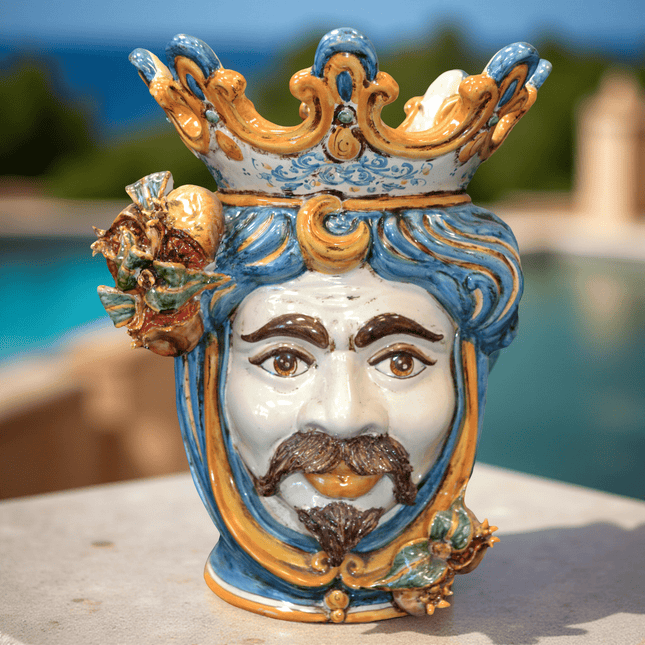 Testa h 40 melograni blu e arancio maschio bianco