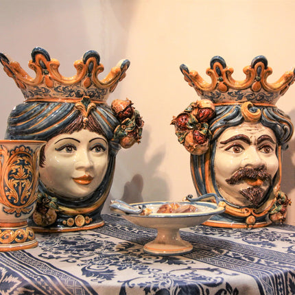 Testa h 40 melograni blu e arancio maschio bianco