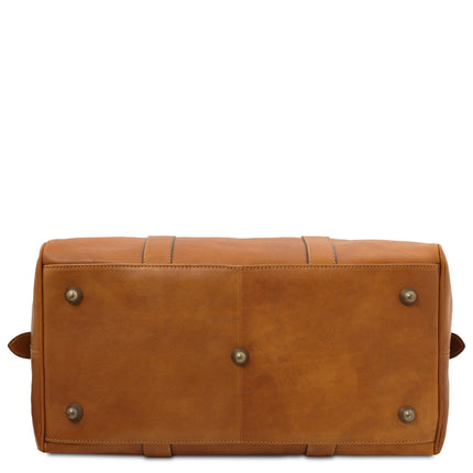 TL Voyager - Travel leather duffle bag with pocket on the back side in matte leather - Small size | TL141250