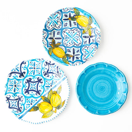 Tris Piatti Maiolicato Azzurro