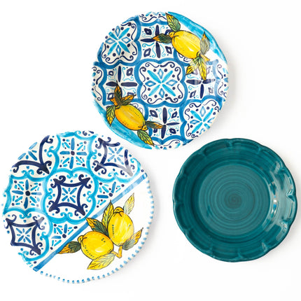 Tris Piatti Maiolicato Azzurro