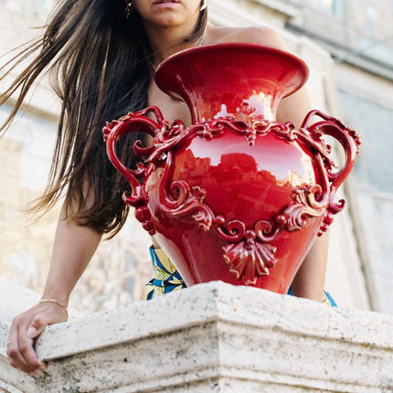 Vaso Anfora H 40 con Greca a Rilievo Rosso Fuoco - Ceramiche di Caltagirone Sofia