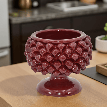 Vaso mezza pigna bordeaux in ceramica di Caltagirone