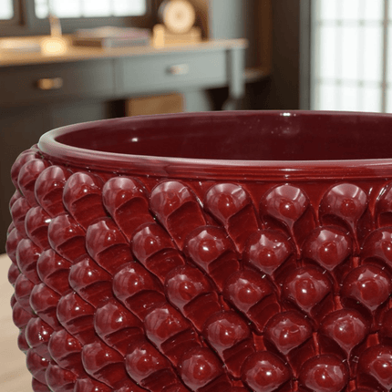 Vaso mezza pigna bordeaux in ceramica di Caltagirone