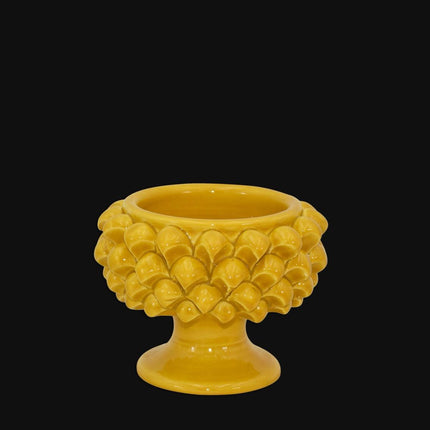 Vaso mezza pigna senape in ceramica di Caltagirone