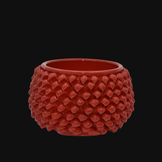 Vaso mezza pigna s/piede rosso fuoco in ceramica di Caltagirone