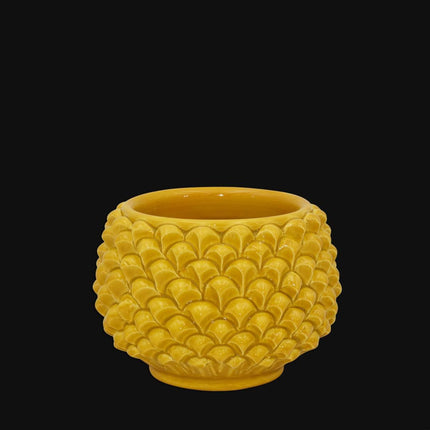 Vaso mezza pigna s/piede senape in ceramica di Caltagirone