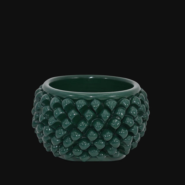 Vaso mezza pigna s/piede verde antico in ceramica di Caltagirone