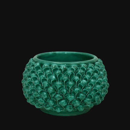 Vaso mezza pigna s/piede verde smeraldo in ceramica di Caltagirone