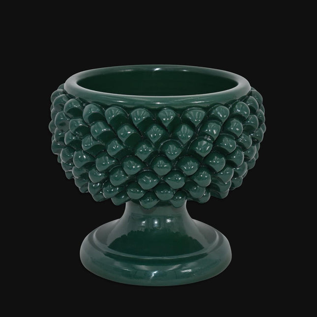 Vaso mezza pigna verde antico in ceramica di Caltagirone