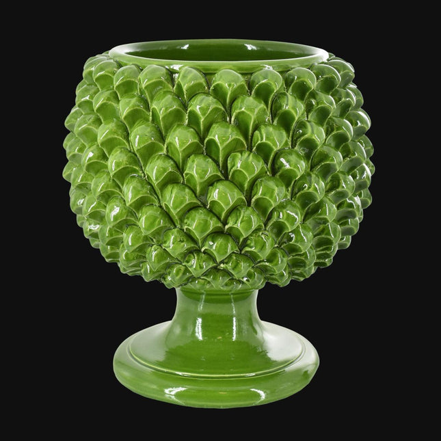Vaso mezza pigna verde foglia in ceramica di Caltagirone