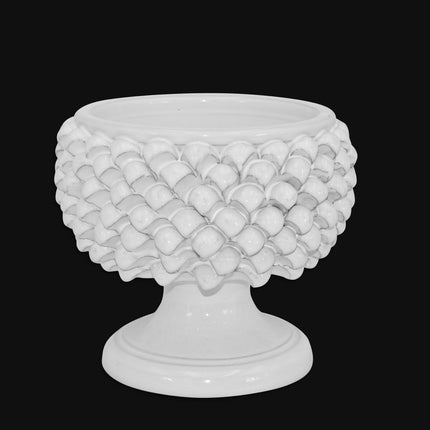Vaso mezza pigna white line in ceramica di Caltagirone