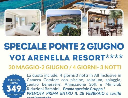 Offerta speciale per il ponte del 2 giugno con Destinazione Sogni, agenzia viaggi e tour operator. Resort 4 stelle, 4 giorni e 3 notti all inclusive con piscina e spiaggia.