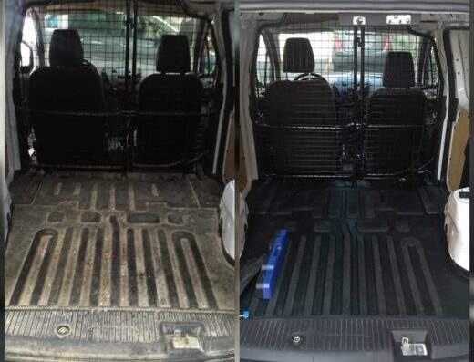Autolavaggio Niagara: Interno di un furgone prima e dopo il lavaggio professionale. Pavimento pulito e igienizzato.