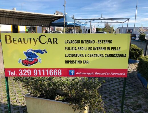 Insegna di Beautycar Autolavaggio Di Francesco Farinaccia che offre lavaggio interno ed esterno, pulizia sedili ed interni in pelle, lucidatura e ceratura carrozzeria, ripristino fari