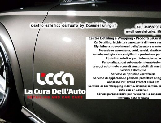 Dettaglio di un'auto grigia presso il centro estetico dell'auto DanieleTuning, specializzato in car detailing, lucidatura, ripristino interni, protezione carrozzeria e car wrapping.