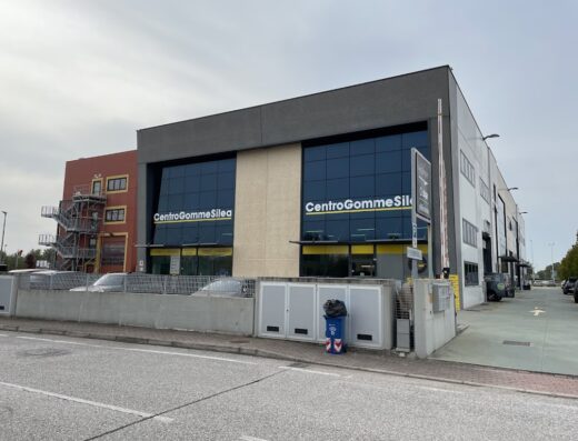 Centro Gomme Silea building exterior showing the storefront with large windows and signage for tire and wheel services.