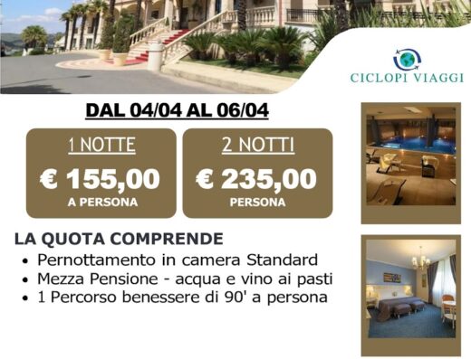 Offerta speciale Pasqua 2026 all'hotel Federico II Palace Hotel di Enna. Pacchetti viaggio con pernottamento, mezza pensione e percorso benessere. Ciclopi Viaggi.